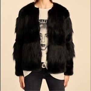 Zara Women | Jacket | Black Contrasting Textured Faux Fur | Size Small